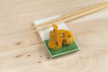 Deep fried dumpling or wonton with pork stuffed