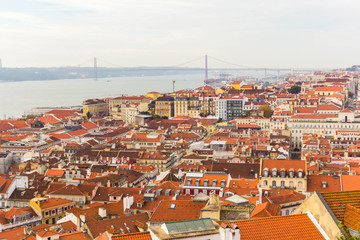Fototapeta premium View of roofs and 25 April bridge from Saint George Castle