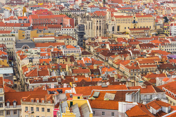 Fototapeta na wymiar View of roofs from Saint George Castle in Lisbon, Portugal