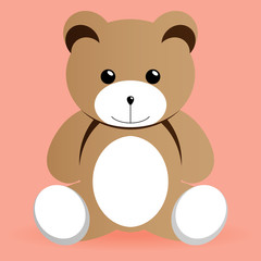 The brown bear doll is sitting with the smile