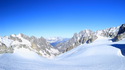 Fototapeta na wymiar Winter landscape in Mont Blanc massif in Alps