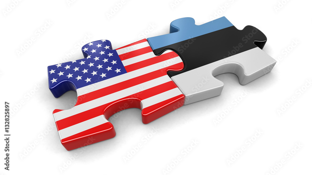 Poster usa and estonia puzzle from flags. image with clipping path