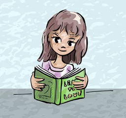Foto auf Acrylglas Meisje leest boek over de liefde © emieldelange