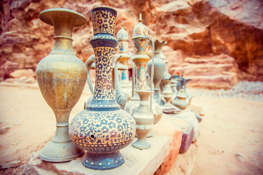 Traditional antique pots. Petra, Jordan. Wadi Rum