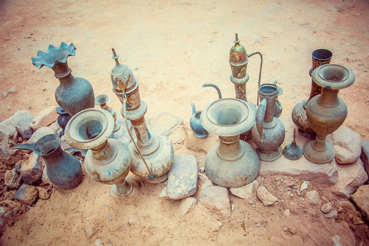 Traditional antique pots. Petra, Jordan. Wadi Rum