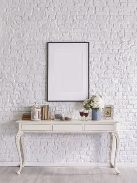 brick wall and frame modern decorative concept