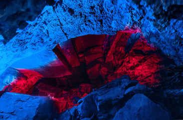 illuminated grotto in an underground cave