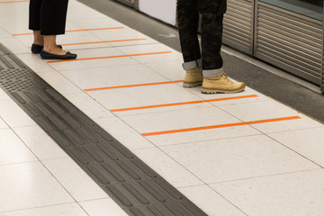 Tactile paving foot path for the blind subway station