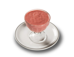 bowl of strawberry pudding isolated in white background