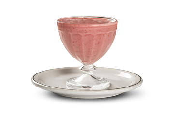 bowl of strawberry pudding isolated in white background