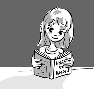 Meisje leest aan tafel