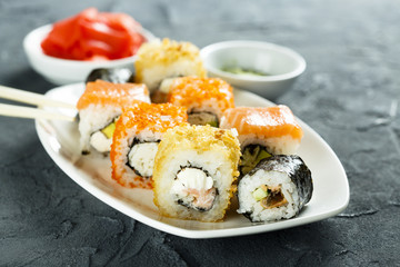 Assorted sushi and rolls