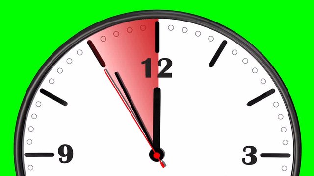 10 to 12 clock -  10 sec. real time  clock animation on green screen 