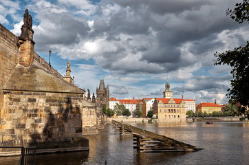 Fototapeta na wymiar Vltava river and Charles Bridge in Prague