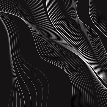 Black and white background, waves of lines, abstract wallpaper, vector design 