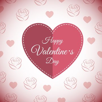 Vector illustration with red paper heart Valentines day card with sign on rose and heart  background