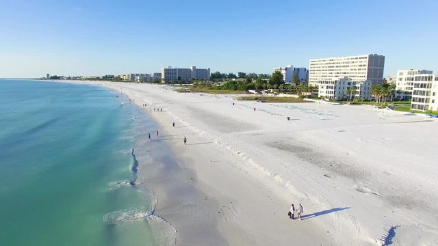 Aerial view of the Siesta Key beach with the most white and clean sand, Florida.