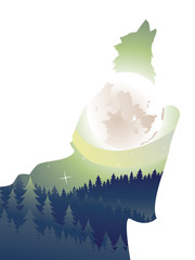 Wolf Howling in the Night Forest