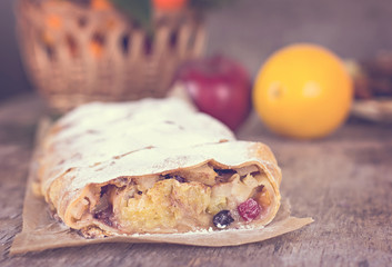 strudel and winter decor.