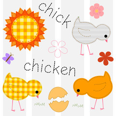 set with chickens, vector