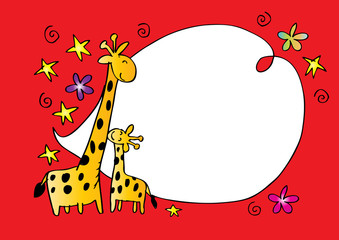 Baby shower card with cute two giraffe. Sketchy style.