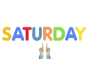 Hands point to wording 