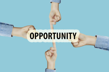 Many hands fingers pointing with index fingers to opportunity te