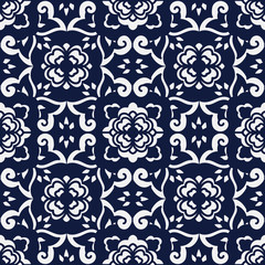 Seamless Blue Japanese Background Curve Cross Flower Kaleidoscop