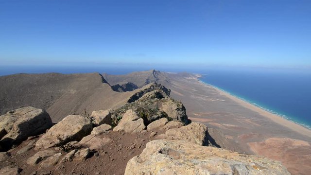 A pan from the Pico de la Zarza mountain over the famous Barlovento beach, Fuerteventura Spain.  11215