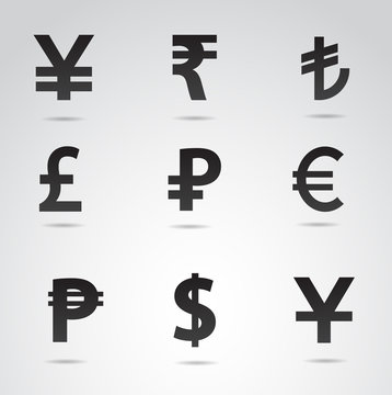 Currency symbols vector icon set.