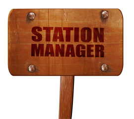 station manager, 3D rendering, text on wooden sign