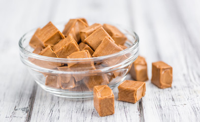 Caramel candy (selective focus, close-up shot)