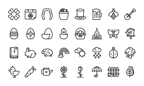 Spring icon set filled outline style