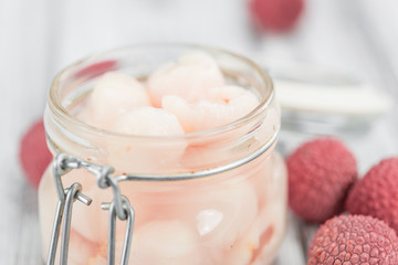 Portion of Lychees (preserved) (selective focus)