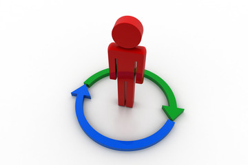 Man standing in set of arrows