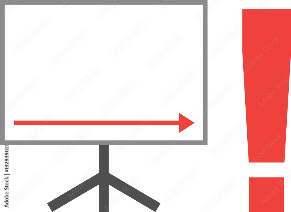 Poster arrow pointing right down on board with exclamation mark