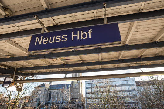 neuss train station sign germany