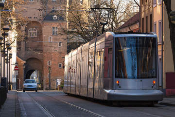 Plakat historic obertor and metro train in neuss germany