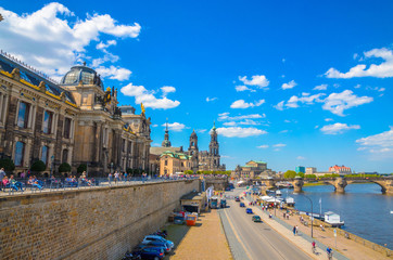 Summer view of the Old Town architecture with Elbe river in Dresden, Saxony, Germany