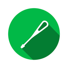 Tool icon. Screwdriver, turnscrew instrument. Industrial, fixing, support hardware service symbol. White sign on round green flat button. Vector  