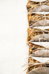 homemade muesli bars with dried fruit, nuts and oatmeal