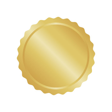 Modern gold circle metal badge, label and design elements. Vector illustration