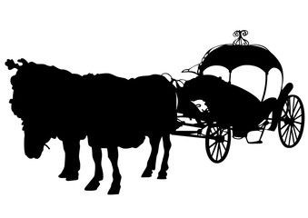 Converted coach with horses on a white background