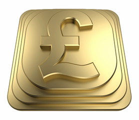 gold pound symbol on a pedestal 3d rendering