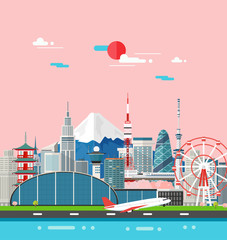 Japan buildings travel place and landmark.Vector Illustration.