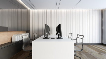 Modern working room with black cabinet / 3D Rendering