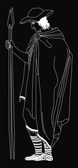 Hand drawn ancient Greek warrior, negative.