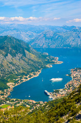 Fototapeta na wymiar Panoramic view on Kotor bay and Old Town. Kotor, Montenegro.