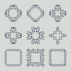 Set of decorative vintage elements. For business card, monogram, poster, logo, postcards, design. Vector illustration.