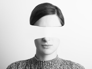 Black and White Abstract Woman Portrait Of Identity Theft Concept - 132843628